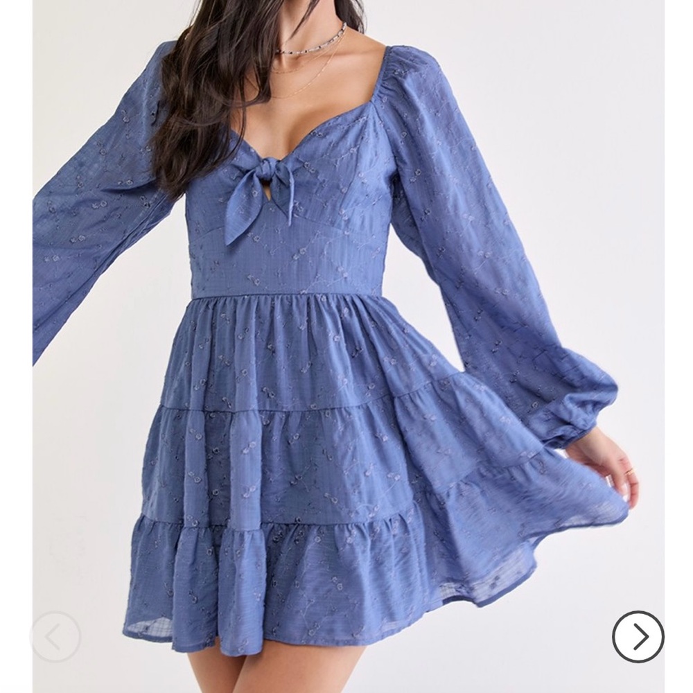 Francesca’s Short Blue Wedding Guest Dress Long sleeve for Spring (Large)